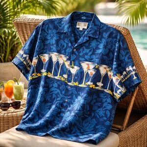 Kalaheo Men's  Hawaiian Shirt XL Blue Martini Cocktail Aloha Vintage Made in USA